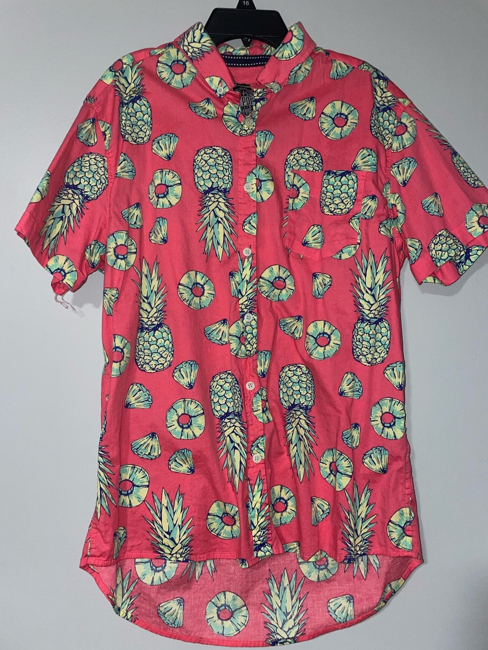 🍍Tropical Pineapple Print Button-Up Mens Shirt - Pink